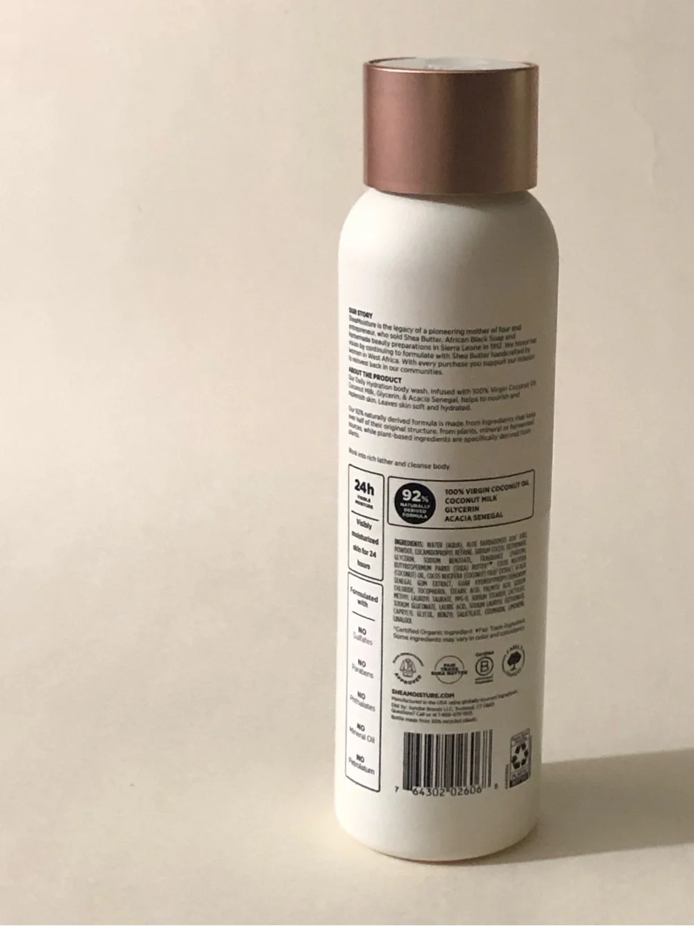 Shea Moisture Daily Hydration Body Wash - White with Rose Gold Cap